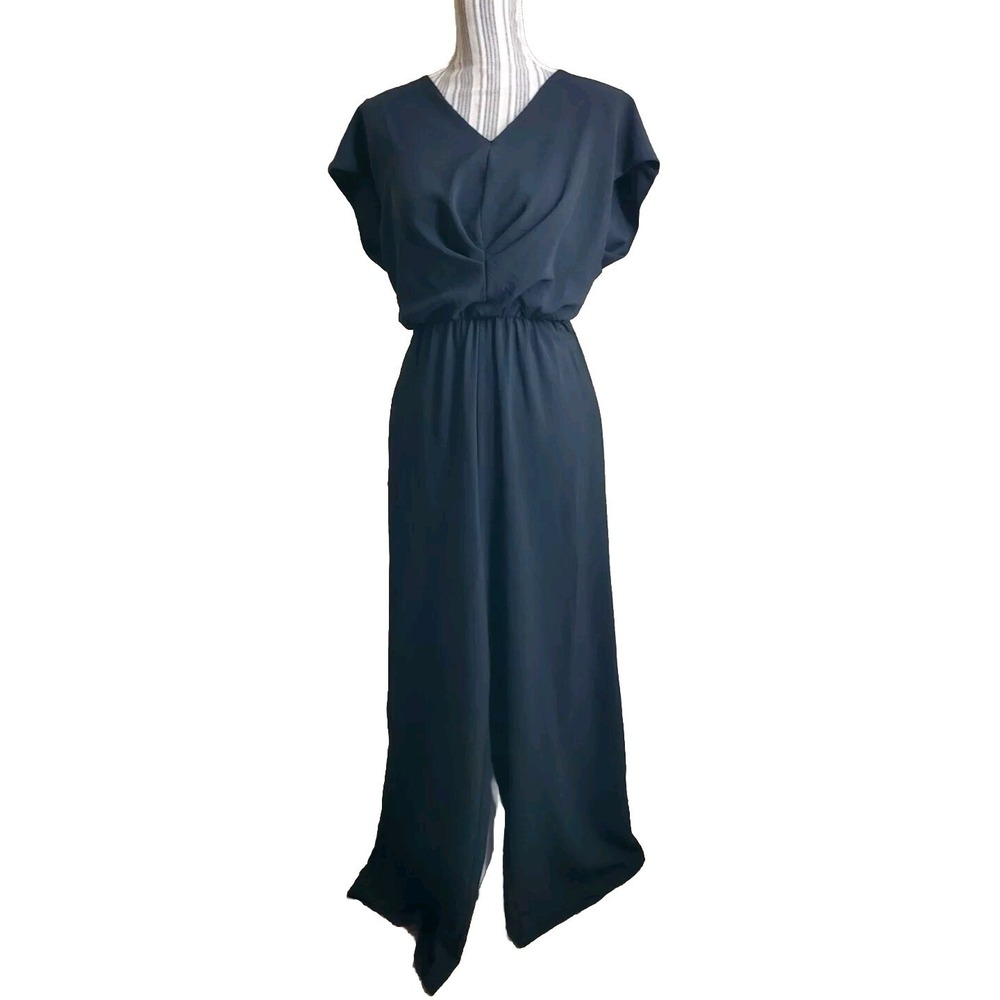SHE + SKY Women's Sz M Black‎ Jumpsuit Pant Romper, Slit Back, Evening Wear.
